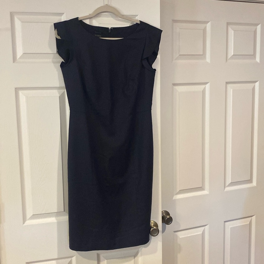 Talbots Italian Flannel - navy, ruffle at sleeve.